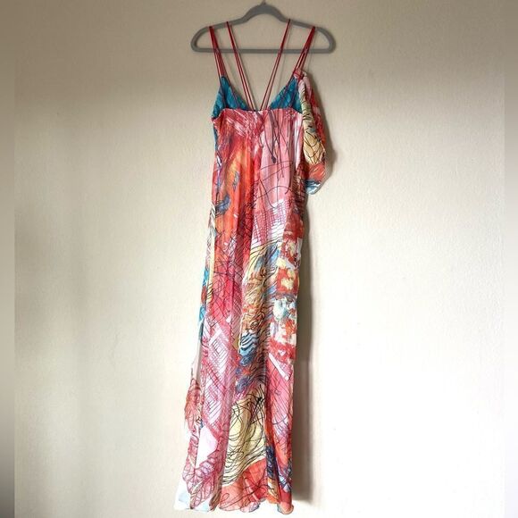 Rare Legatte Maxi Orange Blue Dress Tank Size L - Picture 7 of 11